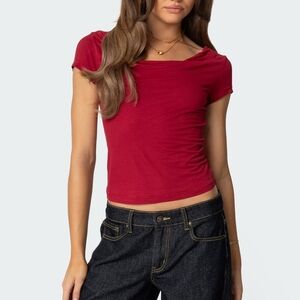 Edikted Javi Cowl Neck Top Red